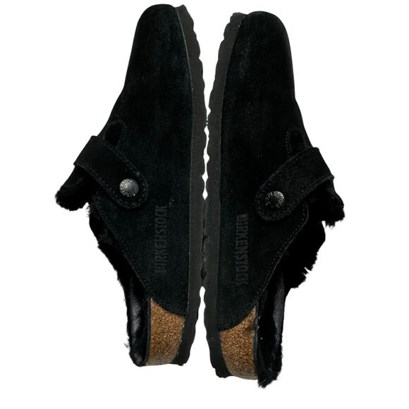 BIRKENSTOCK Black Shearling Lined Slippers Boston Clog Women's Size 6 - Picture 8 of 11